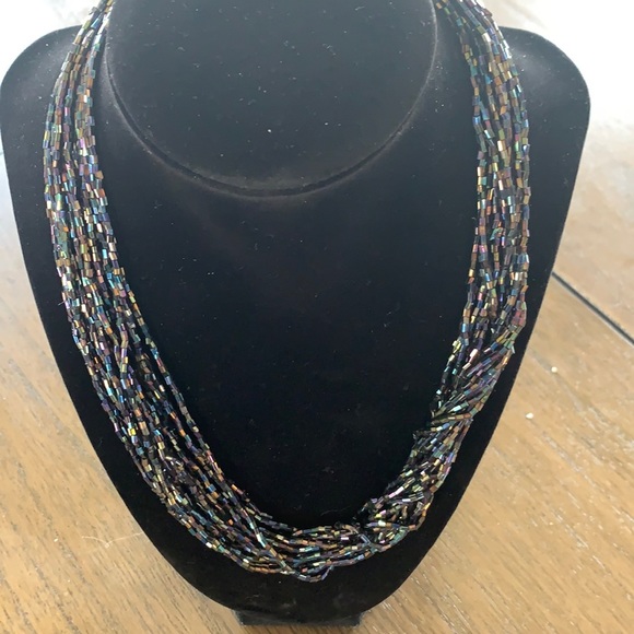 Multi-Strand Seed Bead Black Iridescent Necklace - Picture 1 of 3